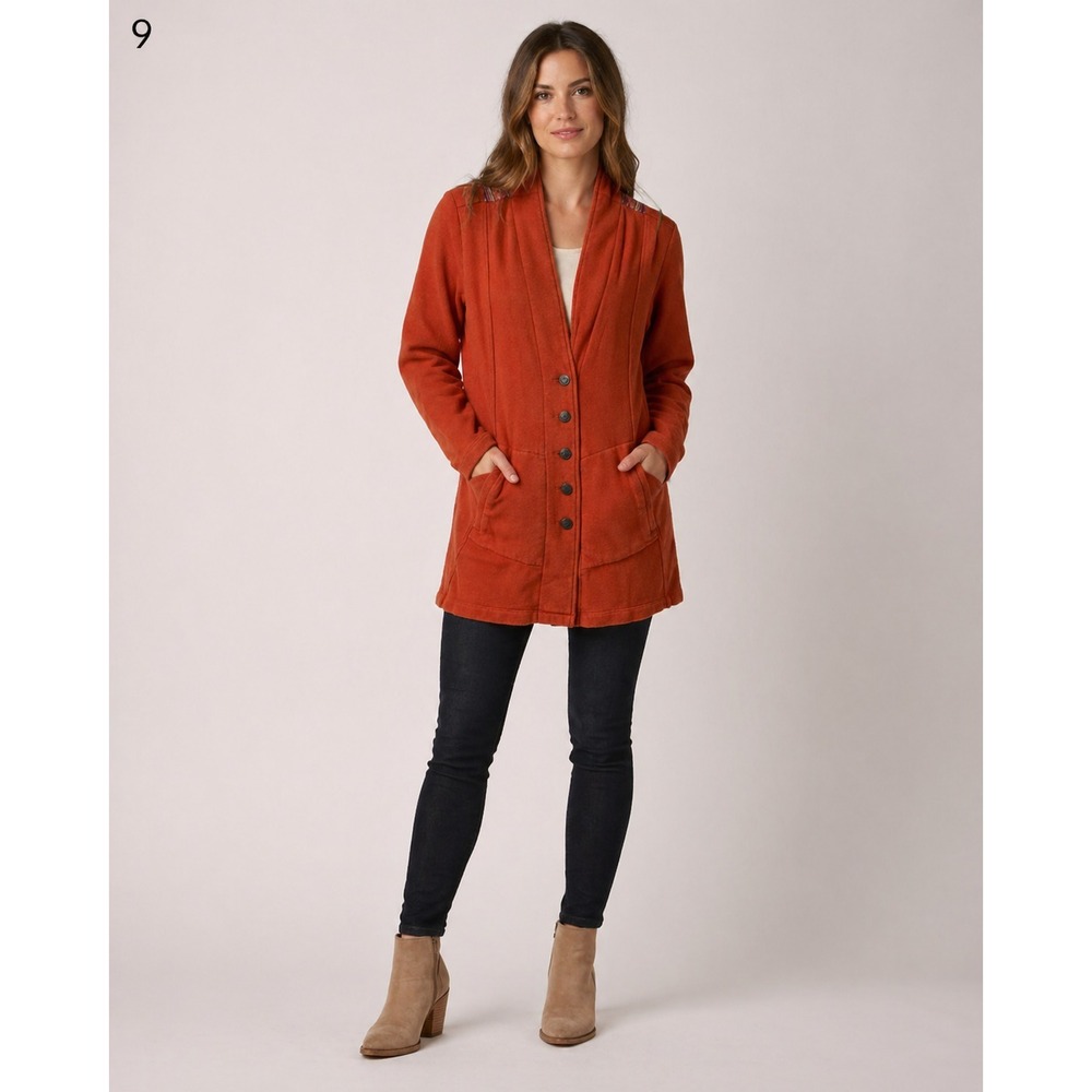 Soft Surroundings Sweater Jacket Womens Large Petite Orange‎ Patchwork Pockets